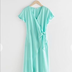 NWT & OTHER STORIES Lyocell Blend Wrap Midi Dress Turquoise Blue
